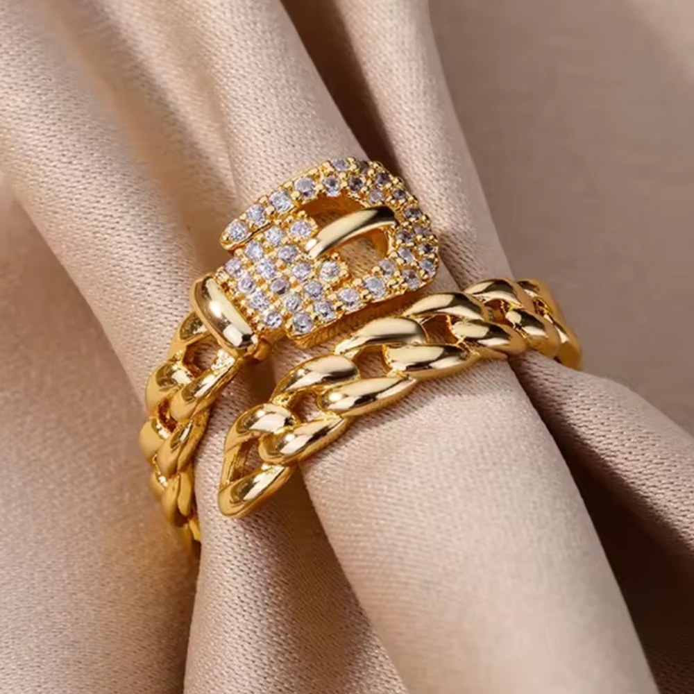 Elegant Gold Tone Belt Adjustable Size Ring - Picture 4 of 6